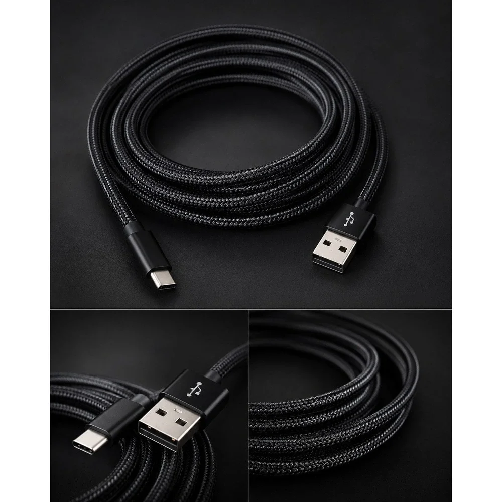 6FT Deluxe Fast Charging USB-A to USB-C Braided Cable Android iPhone Black